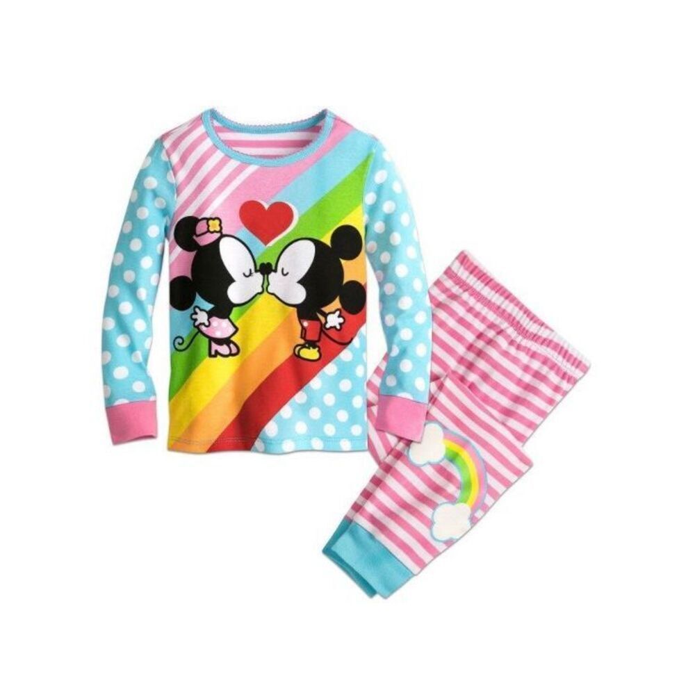 NEW Disney Store Girls Kids 8 Minnie & Mickey Mouse Kiss 2 piece Pajamas
